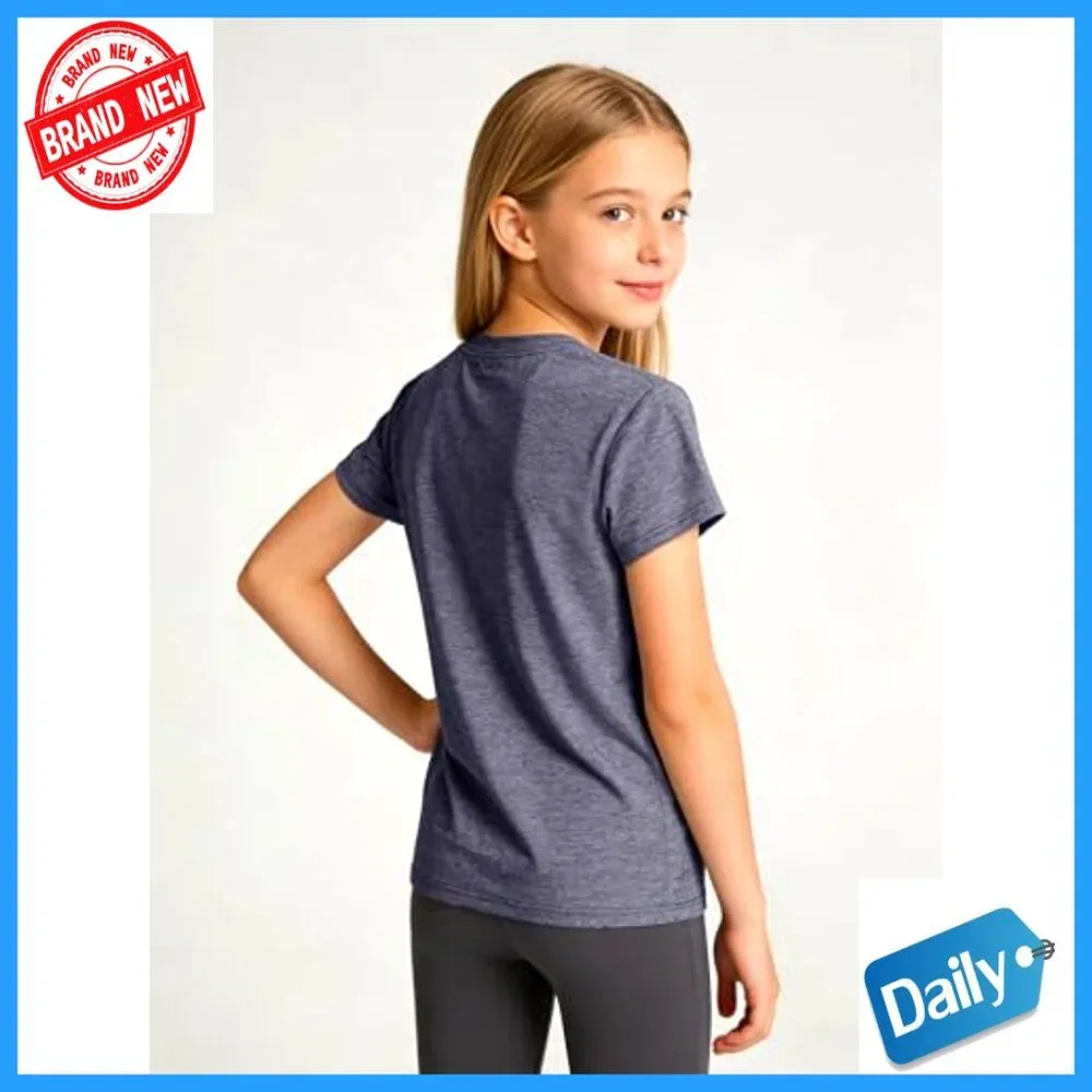 5 Pack Girls Athletic Dry-Fit T-Shirts Short Sleeve Crew Neck Tops